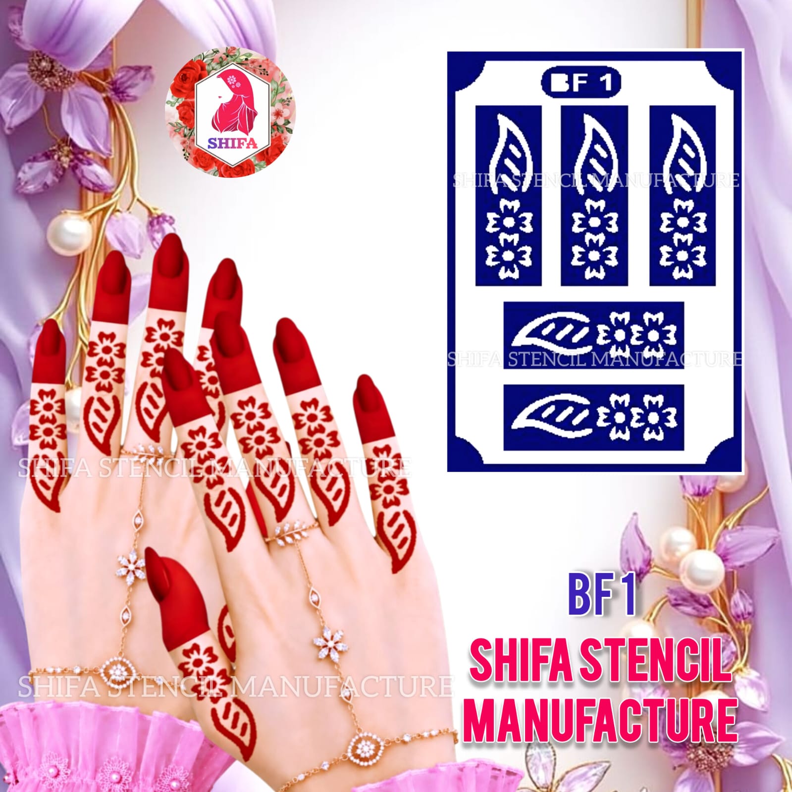 BF1 Finger Henna Stencil | Premium Mehndi Stencil | Shifa Stencil Manufacture Sticker overview Henna Stencil - Shifa Stencil